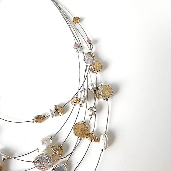 Lia Sophia Skipping Stones multi-row short gold & silver bead necklace - Picture 2 of 8